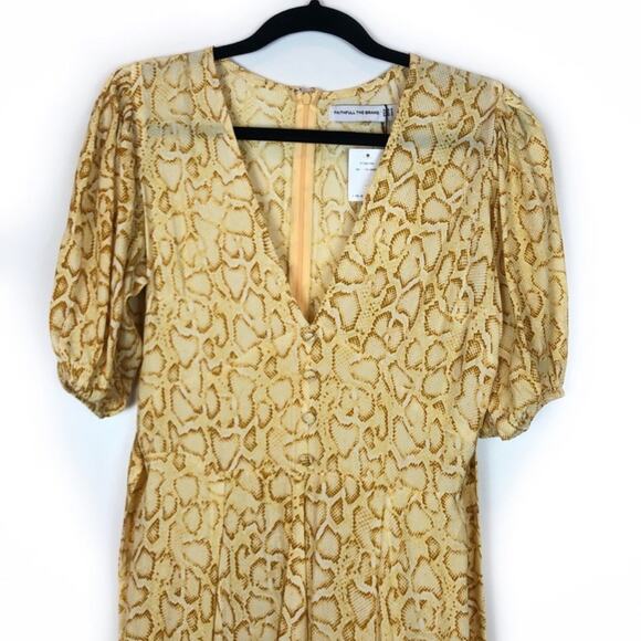 NWT Faithfull The Brand Yellow Delia Snake Print Midi Dress. - Picture 8 of 11